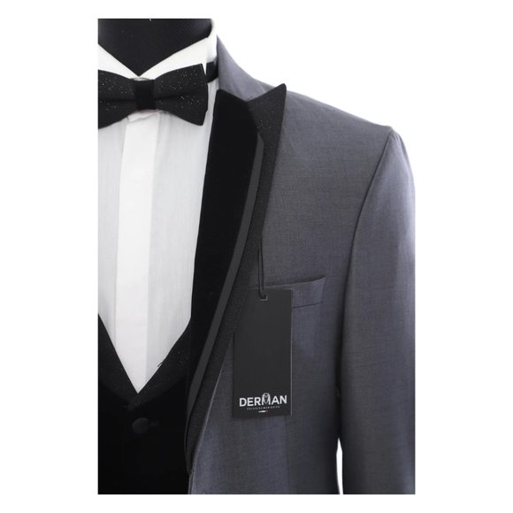 Derman Double Breasted Classic Silvery Collar Grey Tuxedo - Picture 2 of 4